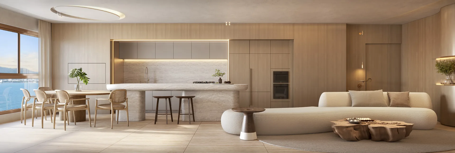 Living integrado de apartamento com vista panorâmica