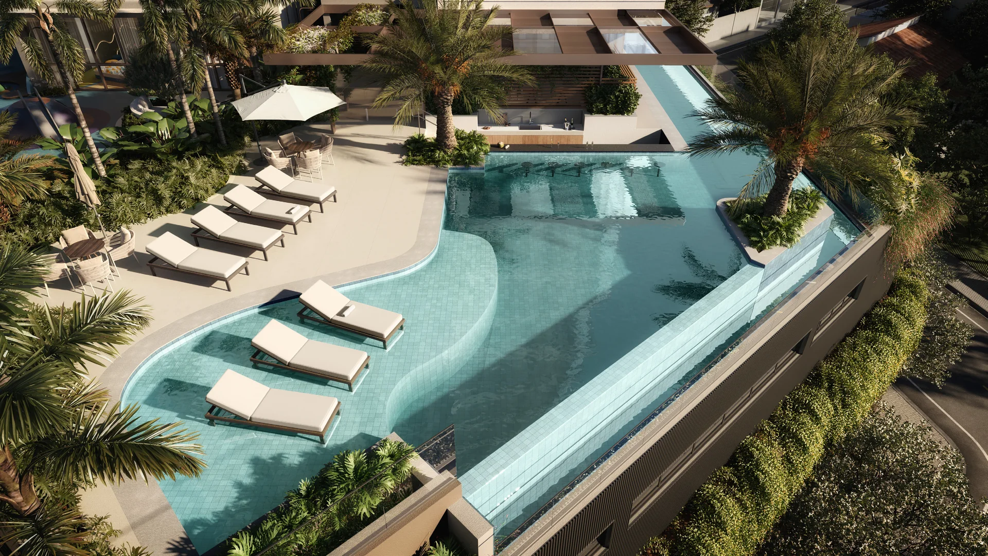 Piscina com borda infinita e vista para o oceano no Alvōre