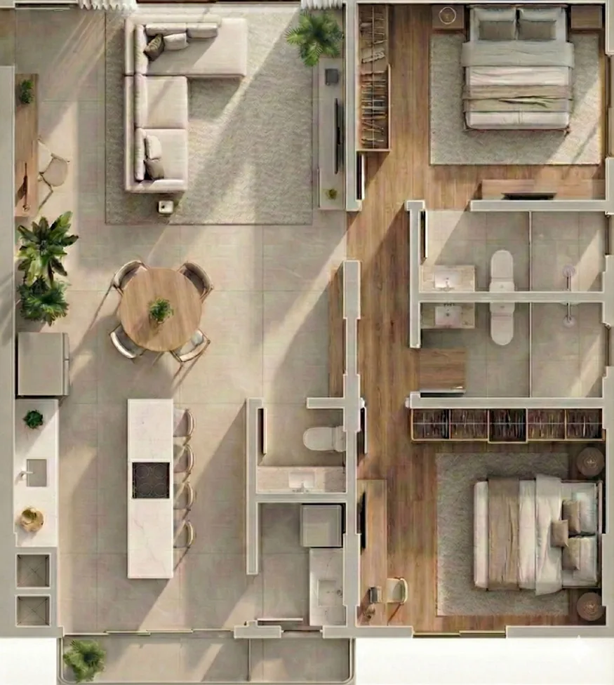 Planta humanizada da cobertura duplex com área externa privativa